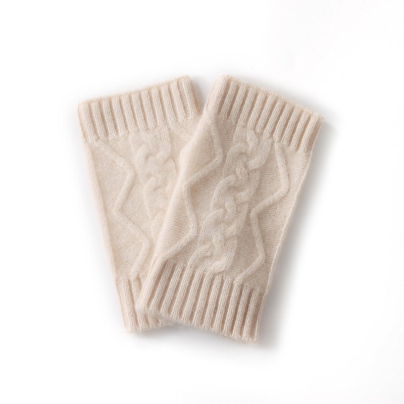 Cable Ribbed Cashmere Hand Warmers Cashmere Fingerless Gloves Mitts Beige M