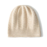 Pure Cashmere Ribbed Diamond Knit Beanie With Geometric Pattern Beige M