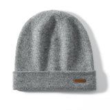 Ribbed Cashmere Beanie Double - layer Thickened Winter Cashmere Hats Gray M