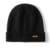 Ribbed Cashmere Beanie Double - layer Thickened Winter Cashmere Hats Black M