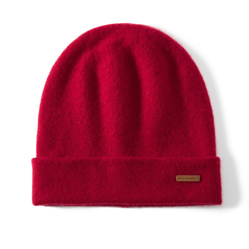 Ribbed Cashmere Beanie Double - layer Thickened Winter Cashmere Hats Red M
