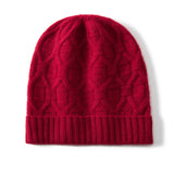 Pure Cashmere Beanie Hat With Geometric Knit Ribbed Cashmere Knit Hat Claret M