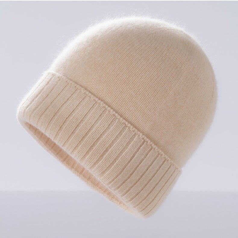 Cashmere Beanie Ribbed Cuff Winter Pure Cashmere Knit Cap Cashmere Hat Beige M