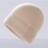 Cashmere Beanie Ribbed Cuff Winter Pure Cashmere Knit Cap Cashmere Hat Beige M