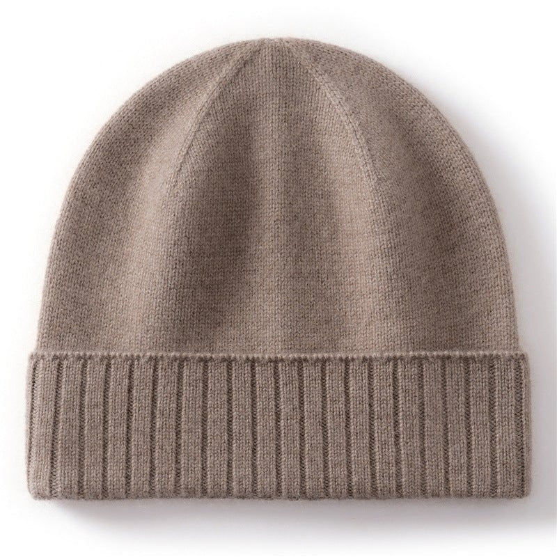 Cashmere Beanie Ribbed Cuff Winter Pure Cashmere Knit Cap Cashmere Hat Taupe M
