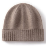 Cashmere Beanie Ribbed Cuff Winter Pure Cashmere Knit Cap Cashmere Hat Taupe M