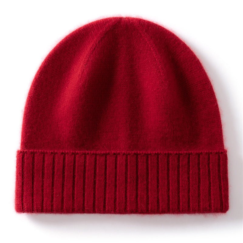 Cashmere Beanie Ribbed Cuff Winter Pure Cashmere Knit Cap Cashmere Hat Claret M