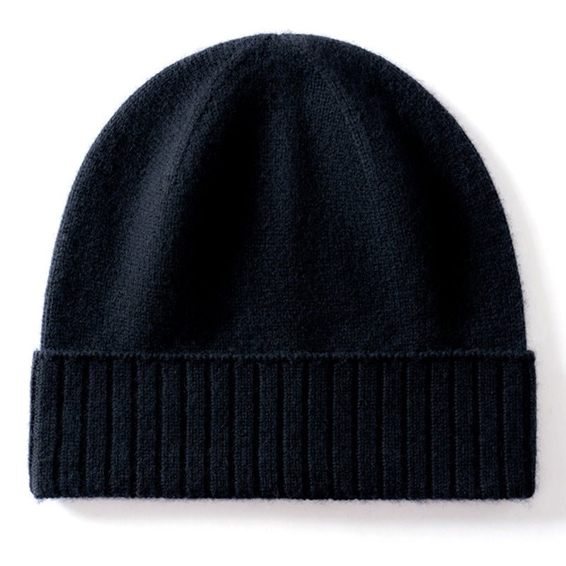 Cashmere Beanie Ribbed Cuff Winter Pure Cashmere Knit Cap Cashmere Hat Black M