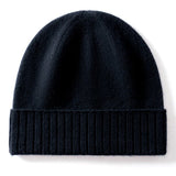 Cashmere Beanie Ribbed Cuff Winter Pure Cashmere Knit Cap Cashmere Hat Black M