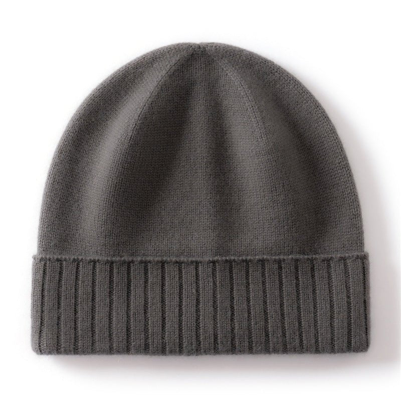 Cashmere Beanie Ribbed Cuff Winter Pure Cashmere Knit Cap Cashmere Hat Ash Grey M