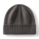 Cashmere Beanie Ribbed Cuff Winter Pure Cashmere Knit Cap Cashmere Hat Ash Grey M