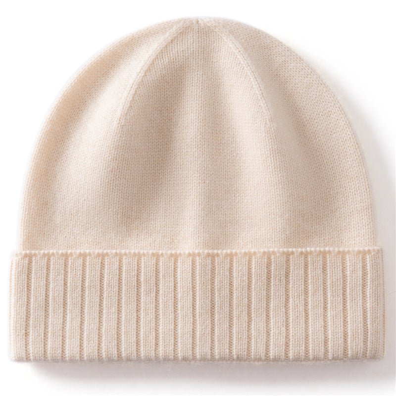 Cashmere Beanie Ribbed Cuff Winter Pure Cashmere Knit Cap Cashmere Hat Beige M