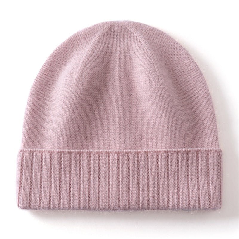 Cashmere Beanie Ribbed Cuff Winter Pure Cashmere Knit Cap Cashmere Hat Pink M