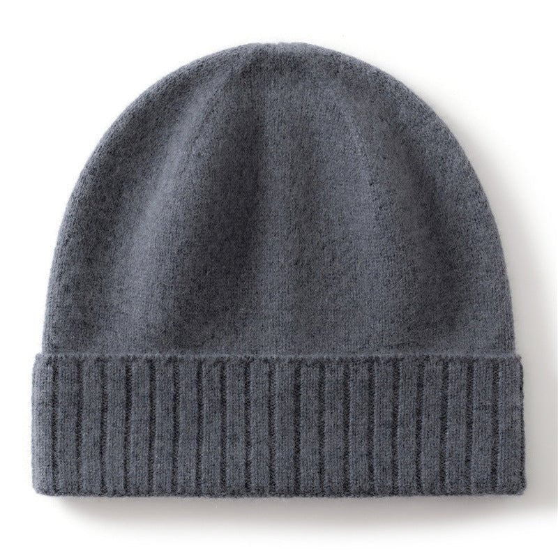 Cashmere Beanie Ribbed Cuff Winter Pure Cashmere Knit Cap Cashmere Hat Grey M