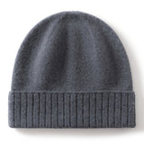 Cashmere Beanie Ribbed Cuff Winter Pure Cashmere Knit Cap Cashmere Hat Grey M