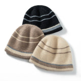 Cashmere Beanie Stripe Cashmere Winter Hat Unisex 100% Cashmere Cap Black M