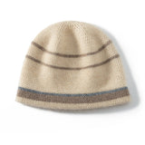 Cashmere Beanie Stripe Cashmere Winter Hat Unisex 100% Cashmere Cap Beige M