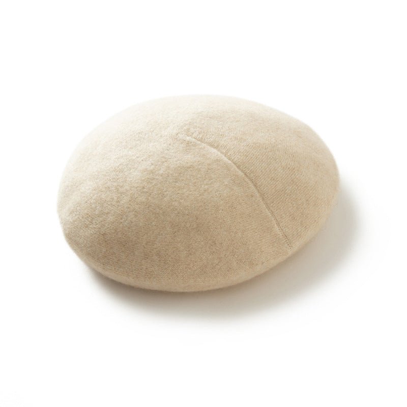 Womens Cashmere Hat Beret Round Knitted Cashmere Beanie Beige M