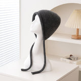 Cashmere Bonnet Hat with Ties Womens Ear Cover Cashmere Beanie Dark Grey M