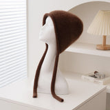Cashmere Bonnet Hat with Ties Womens Ear Cover Cashmere Beanie Coffee M