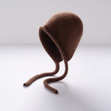 Cashmere Bonnet Hat with Ties Womens Ear Cover Cashmere Beanie Coffee M