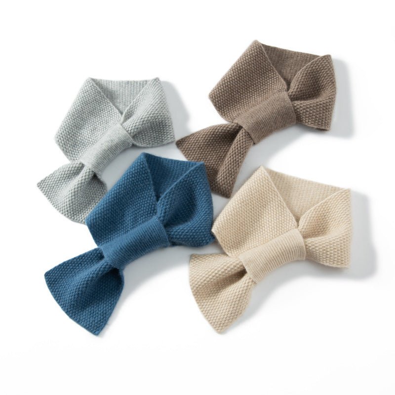 Cashmere Bow Scarf Cashmere Bow Tie Neck Wrap Cashmere Neck Warmer Blue M