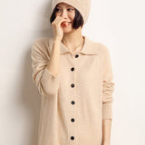 Cashmere Button Down Cardigan Dress Long Cashmere Sweater Dress Beige One size fits most