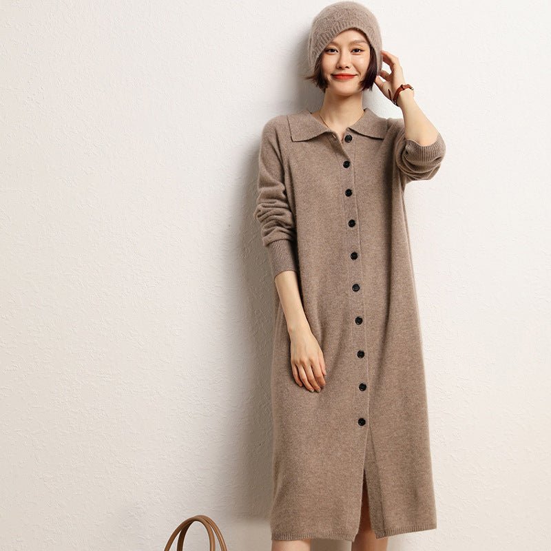 Cashmere Button Down Cardigan Dress Long Cashmere Sweater Dress Taupe One size fits most
