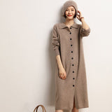 Cashmere Button Down Cardigan Dress Long Cashmere Sweater Dress Taupe One size fits most