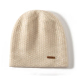 Unisex Cashmere Chunky Knit Beanie Knit Hat With Subtle Woven Beige M