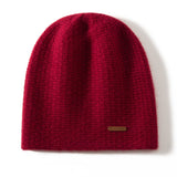 Unisex Cashmere Chunky Knit Beanie Knit Hat With Subtle Woven Claret M