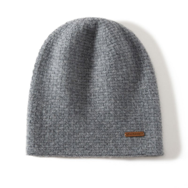 Unisex Cashmere Chunky Knit Beanie Knit Hat With Subtle Woven Gray M