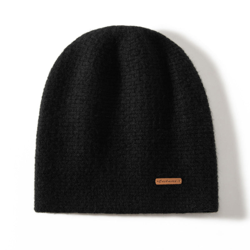 Unisex Cashmere Chunky Knit Beanie Knit Hat With Subtle Woven Black M