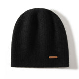 Unisex Cashmere Chunky Knit Beanie Knit Hat With Subtle Woven Black M