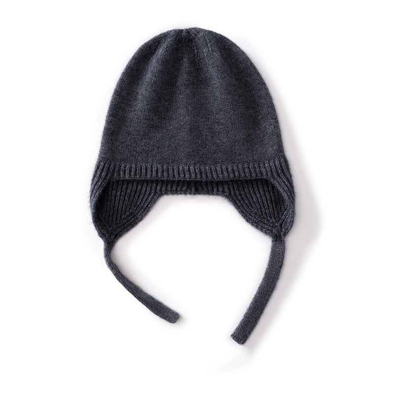Cashmere Earflap Beanie Pure Cashmere Bonnet Cap Cashmere Winter Hat with Strings Grey M