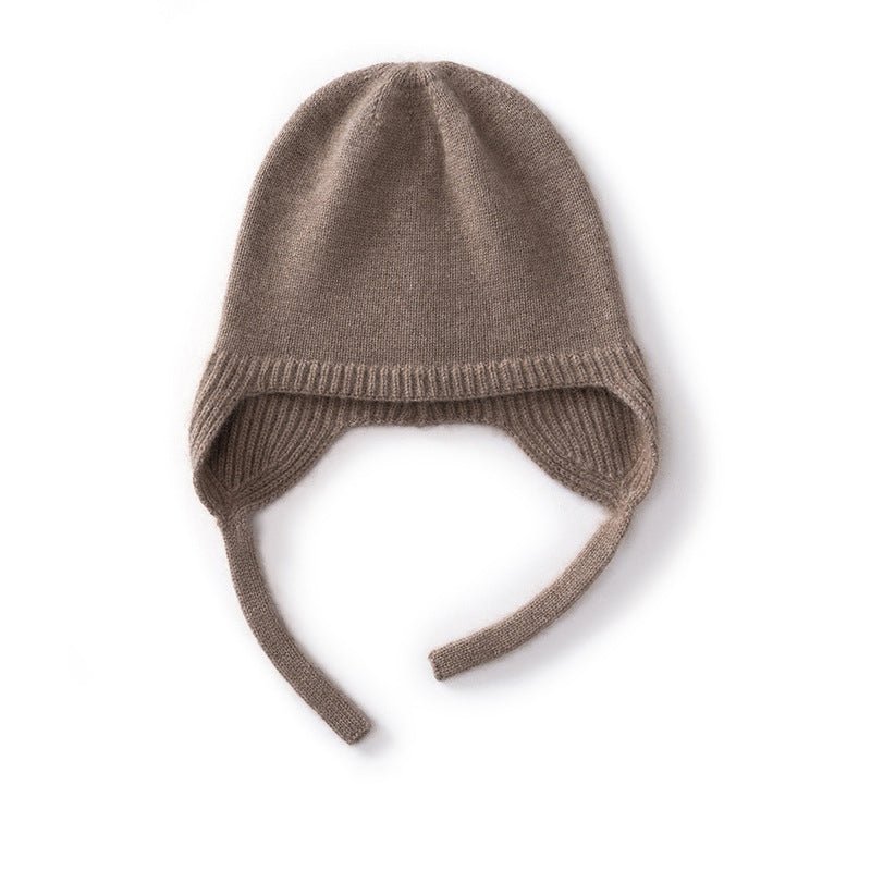 Cashmere Earflap Beanie Pure Cashmere Bonnet Cap Cashmere Winter Hat with Strings Taupe M