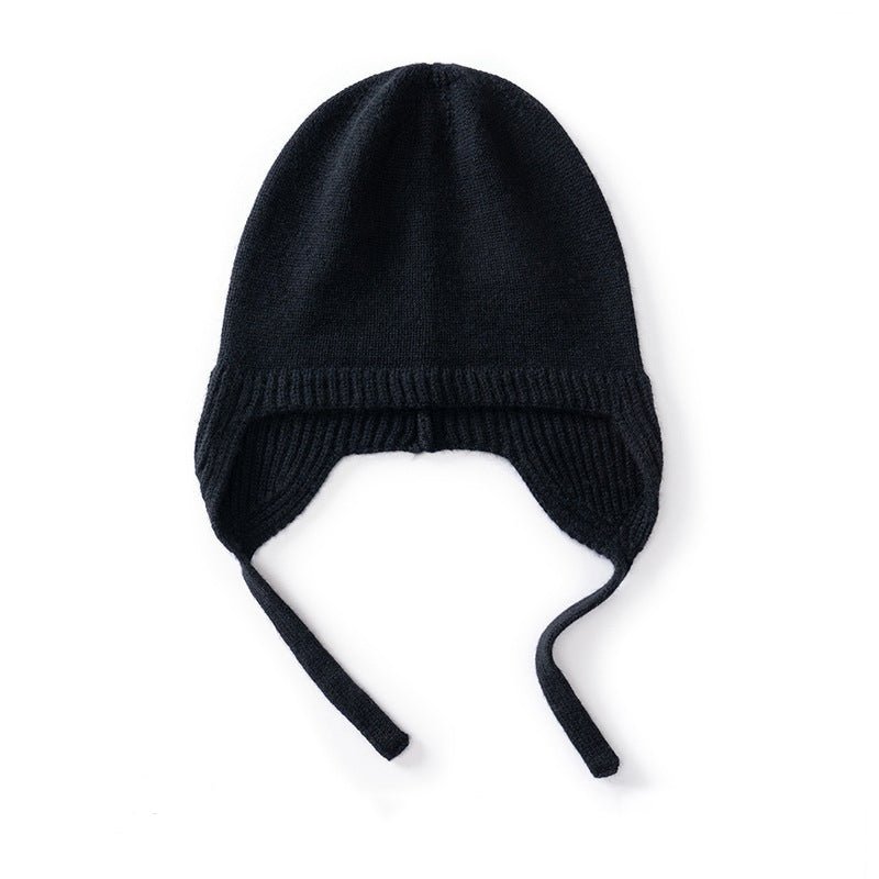 Cashmere Earflap Beanie Pure Cashmere Bonnet Cap Cashmere Winter Hat with Strings Black M