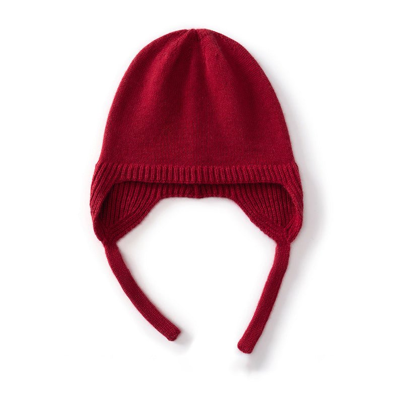 Cashmere Earflap Beanie Pure Cashmere Bonnet Cap Cashmere Winter Hat with Strings Claret M