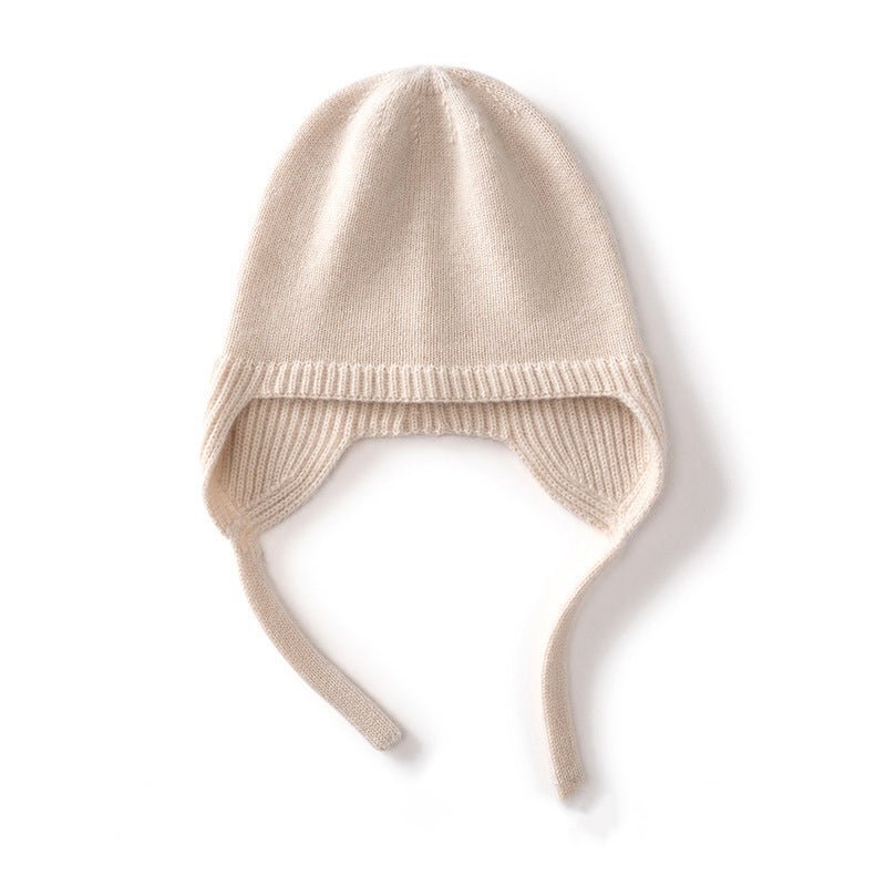 Cashmere Earflap Beanie Pure Cashmere Bonnet Cap Cashmere Winter Hat with Strings Beige M