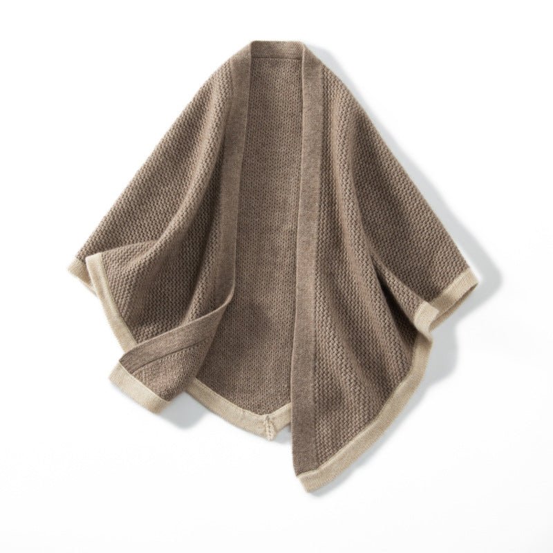 Cashmere Knit Cape Cashmere Poncho Shawl Cashmere Triangle Scarf Taupe M