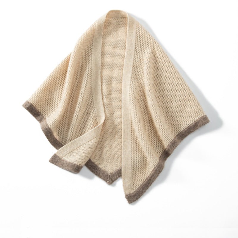 Cashmere Knit Cape Cashmere Poncho Shawl Cashmere Triangle Scarf Beige M