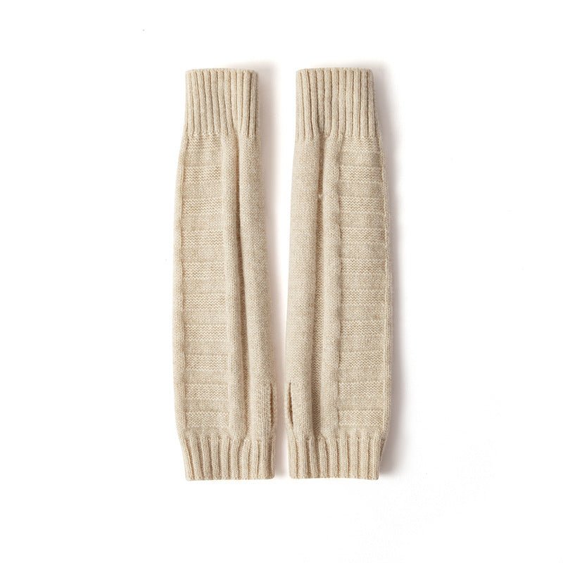 Ribbed Cashmere Gloves Arm Warmers Knit Fingerless Mittens For Women Beige M
