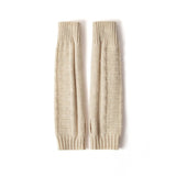 Ribbed Cashmere Gloves Arm Warmers Knit Fingerless Mittens For Women Beige M