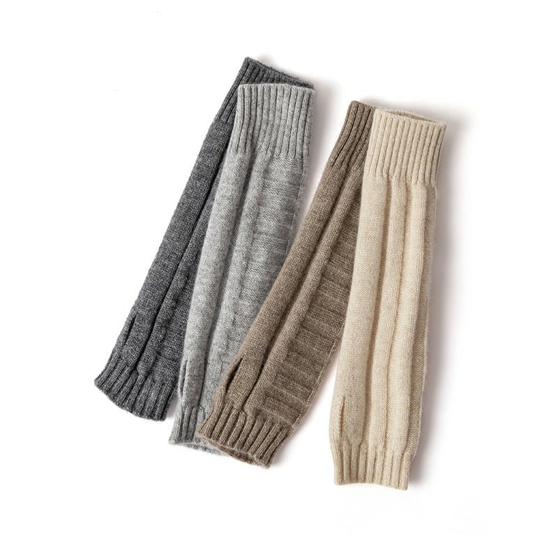Ribbed Cashmere Gloves Arm Warmers Knit Fingerless Mittens For Women Dark Gary M