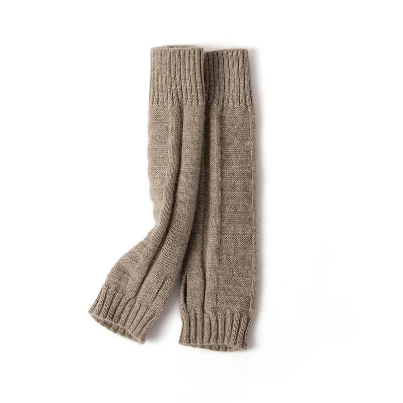 Ribbed Cashmere Gloves Arm Warmers Knit Fingerless Mittens For Women Taupe M
