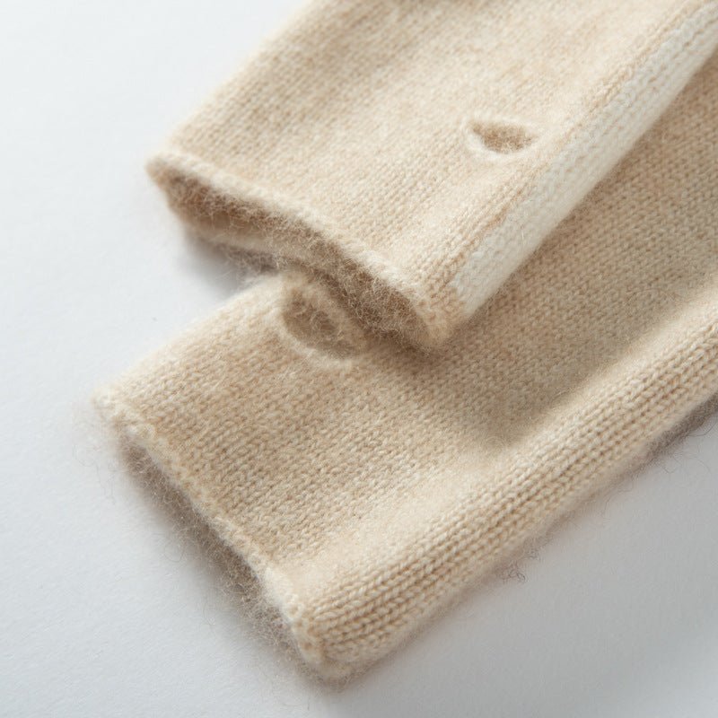 Abstract Dot Cashmere Fingerless Gloves Half Finger Typing Gloves Beige M