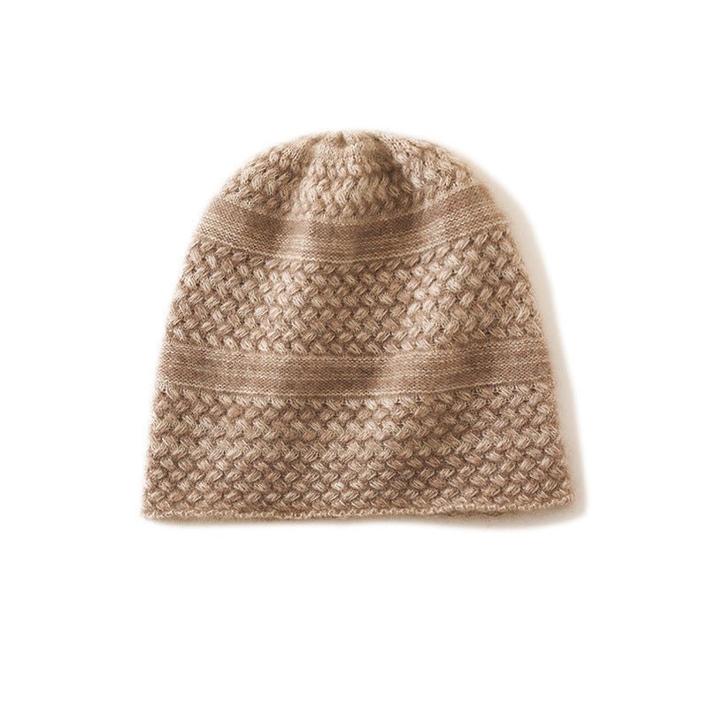 Unisex Cashmere Knitted Beanie Hat With Textured Pattern Handcrafted M Taupe