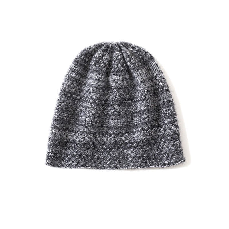 Unisex Cashmere Knitted Beanie Hat With Textured Pattern Handcrafted M Gray