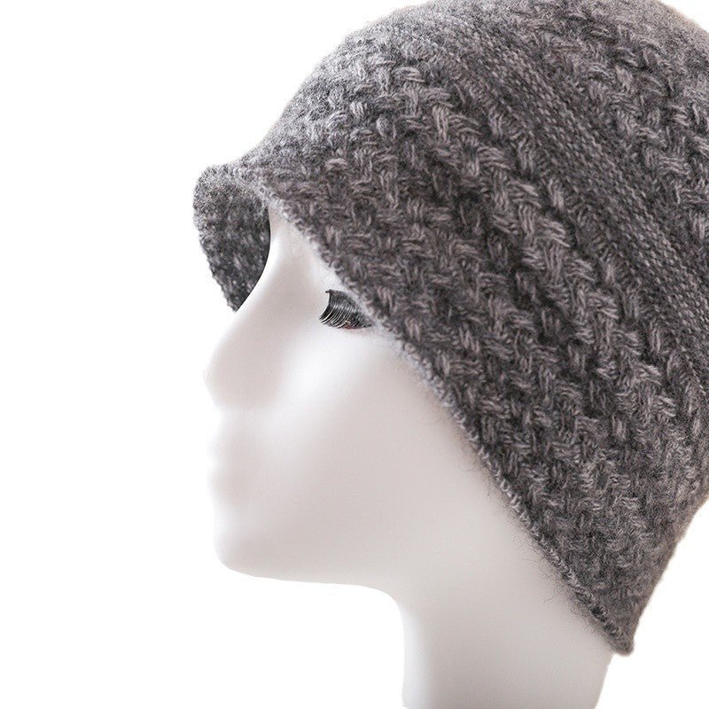 Unisex Cashmere Knitted Beanie Hat With Textured Pattern Handcrafted M Taupe