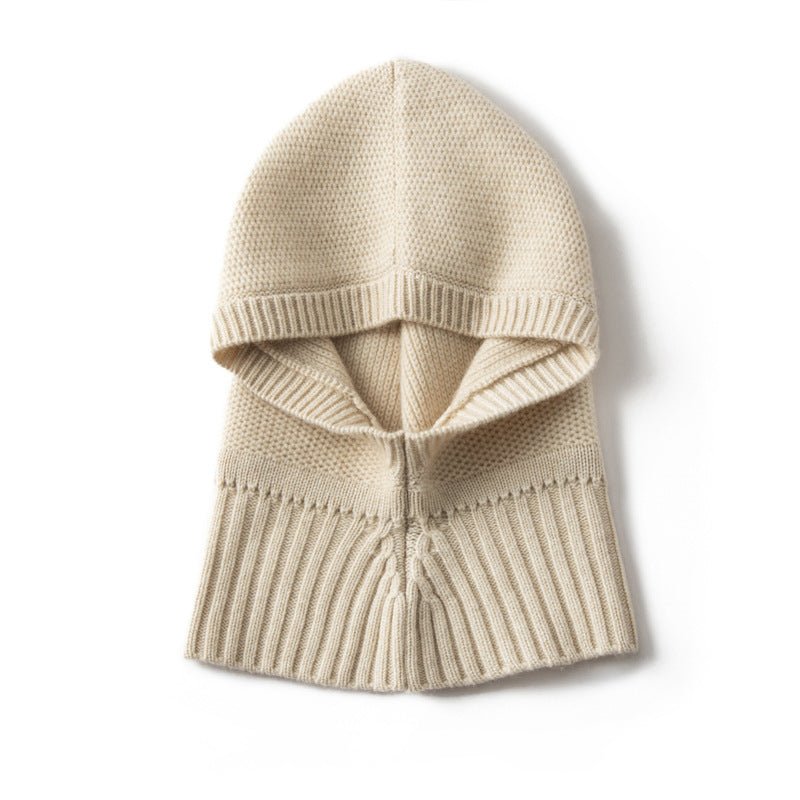 Cashmere Knit Hooded Scarf Cashmere Balaclava Cashmere Hood with Neck Cover Beige M